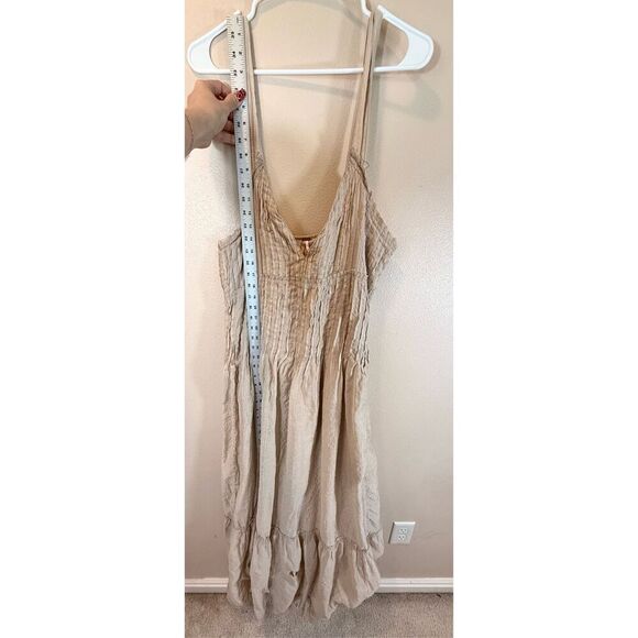 Free People Frankie Pintuck Beige Ruffle Maxi Dress with Pockets Women’s Large - Picture 10 of 15